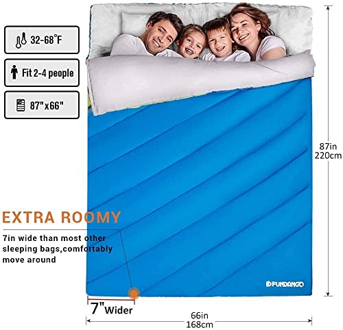 FUNDANGO Queen Size XL Double Sleeping Bag for Camping,Hiking,Traveling,2 Person Sleeping Bag with 2 Pillows and Compression Bag - Thumbnail 2