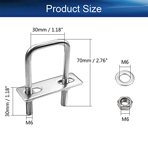 Image of 4Packs M6 Square U-Bolts 1-5 /32 inch (30mm) Inner Width with Washers and Nuts | M6x30x70mm, 304 Stainless Steel, for Automobiles Trailer, Ski Boat, or Sailboat Trailer
