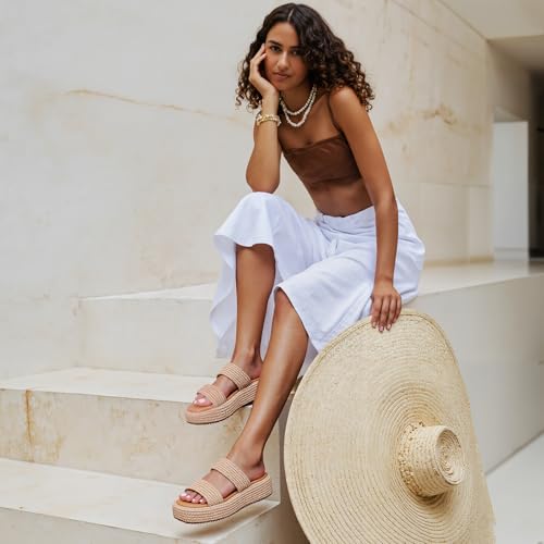 Image of EQAUDES Platform Sandals Women Slip on Espadrille Wedges Slides Bohemia Sandals Flatform Open Toe Beach Sandals