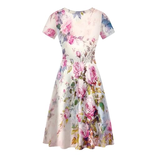 Image of HUGS IDEA Womens Puffy Swing Midi Dress Round Neck Short Sleeve Party A-Line Dresses
