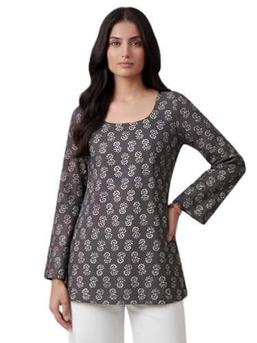 Image of GRECIILOOKS Short Kurti for Women | Floral Printed Short Kurta for Women | Comfortable Rich Office & Casual Kurti`s for Jenas, Leggings & Trousers