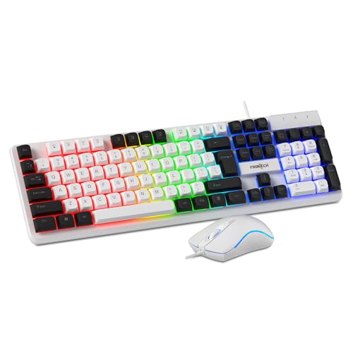 Image of Frontech Quantum Striker Gaming Combo | Rainbow Backlit Keyboard with Optical Mouse | 2400 DPI Adjustable | 4 Button Mouse | USB Plug & Play | 104 Keys | 1 Year Warranty (KB-0050WHT)