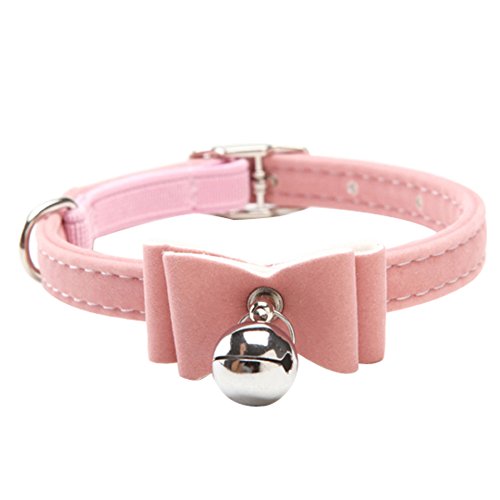 G Ganen Cat Collar Kitten Velvet Bow Tie Safety Elastic Bowtie Bell Color Pink
