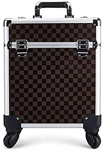 Image of Adson Multifunctional Professional Beauty Makeup Artist Rolling Cosmetic Aluminium Vanity Trolley Beauty Train case Makeup Cosmetic Trolley Hairstylist Travel Organizer (Carbon channal Diamond Black)