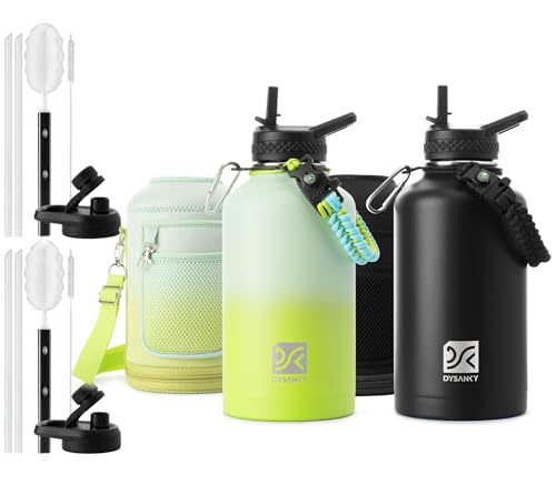 Image of DYSANKY Insulated Water Bottle 64oz with Carrier Bag and Paracord Handle Black and Gradient Green