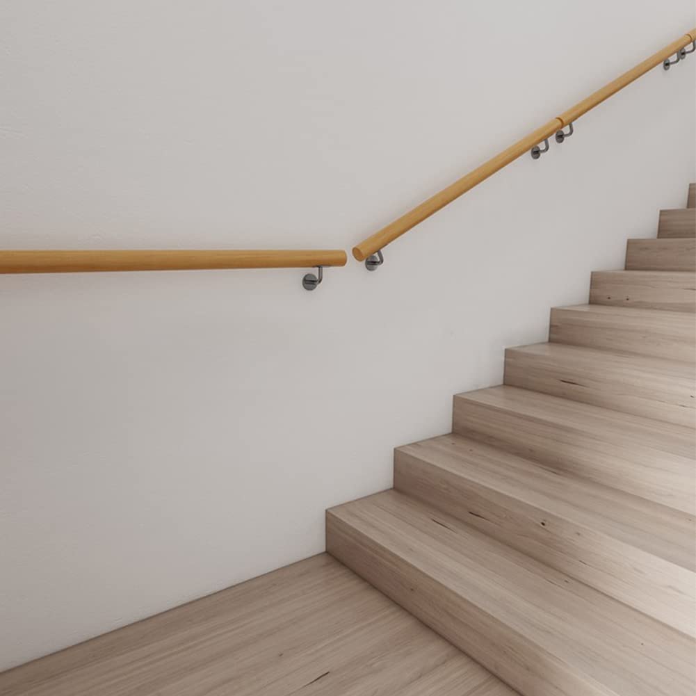 Corrimano in Legno Massello Ringhiera per Scale Antiscivolo di Sicurezza Kit Completo Moderno Passamano per Interni,Corrimano per Giardino di Casa (60cm)
