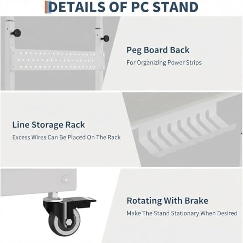 Soporte para Torre de Computadora Ajustable con Ruedas y Gestión de Cables, Blanco miniatura 3