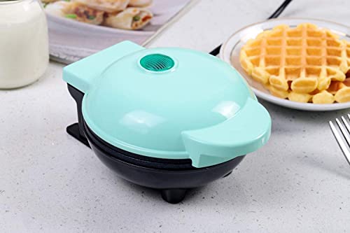 Image of KrissKross Mini Waffle Maker 4 Inch- 350 Watts: Stainless Steel Non-Stick Electric Iron Machine for Individual Belgian Waffles, Pan Cakes, Paninis or Other Snacks - Aqua blue