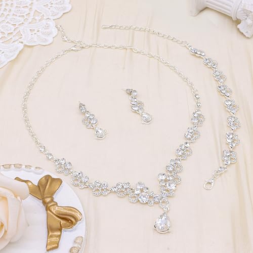 Oriamour Bridal Jewelry Set, Crystal Rhinestone Necklace Bracelet Earrings, Silver (Silver) by Oriamour - Used condition - Image 5