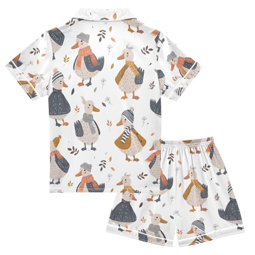 ALAZA Goose Duck Winter Pajamas Satin Pajama Set Short Sleeve Button Down Sleepwear2