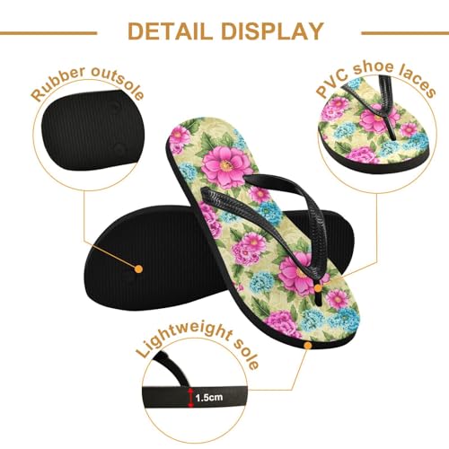 Floral Leaves Yellow Flip Flops for Beach Thong Sandals Anti-slip Lightweight Shower Shoes for Indoor Outdoor House3