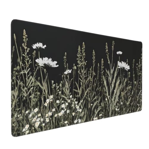 Alfombrilla ratón gaming XXL 80x40 cm desk mat antideslizante mousepad flores negras