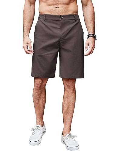COOFANDY Kurze Hosen Herren Shorts Sommer Leinenshorts Leicht Freizeithose Kurz Strandhose Regular Fit Bermuda Shorts mit Reißverschluss Dunkelgrau S