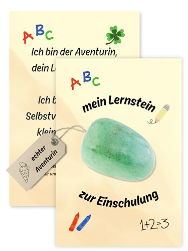 SoSi Lernstein zur Einschulung Aventurin Geschenk für das Schulkind 2025 I Kleinigkeiten für die Schultüte (Lernstein Einschulung)