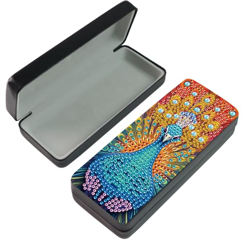 Image of Diamond Painting Glasses Case, 5D Special Shape Diamond Art Eyeglass Storage Box, Peacock DIY Crystal Rhinestones Sunglasses Holder for Adults, Handmade Craft Gift Travel Accessory