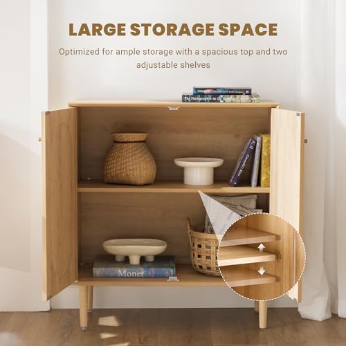 Storage-Cabinet-Sideboard-with-Rattan-Doors-Boho-Buffet-Sideboard-Bar-Cabinet-Farmhouse-Credenza-Cabinet-with-Sturdy-Wooden-Legs-with-Leveler-for-Living-RoomKitchenHallway-Natural-Oak Storage Cabinet Sideboard with Rattan Doors Boho Buffet Sideboard Bar Cabinet Farmhouse Credenza Cabinet with Sturdy Wooden Legs with Leveler for Living RoomKitchenHallway Natural Oak