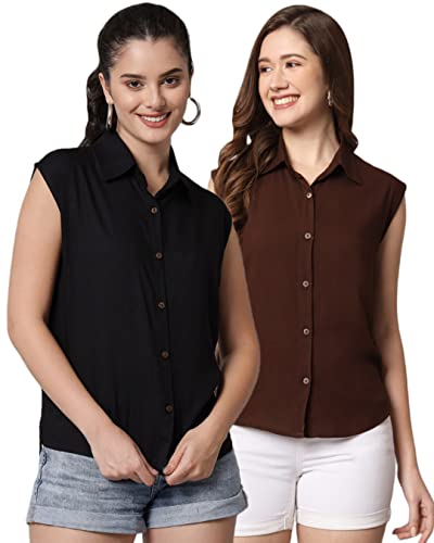 Image of FUNDAY FASHION Women's Rayon Blend Regular Fit Solid Casual Sleevesless Shirt (Pack of 2)