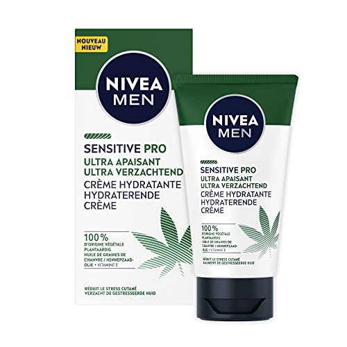 NIVEA MEN Crème hydratante visage ultra-apaisante Sensitive Pro (1 x 75 ml), Crème visage à l’Huile de Chanvre Bio, Soin homme hydratant et apaisant à la formule vegan