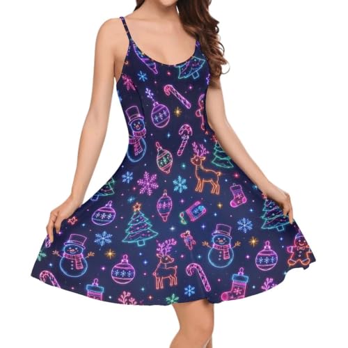 Image of Women's Spaghetti Strap Dress Summer Casual Swing Sundress Girls Beachwear Swing Mini Dress