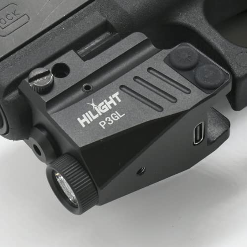 Hilight P3Gl 500 Lm Strobe Pistol Flashlight & Green Laser Sight Combo (Air Craft Grade Aluminum Usb Rechargeable Built-In Battery) For Subcompact And Compact Pistols Handguns #TOP7