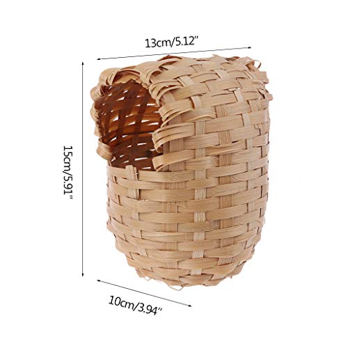 Image of Small Bird Nest with Metal Hook Hand-Woven Bird Eco-Friendly Natural Bamboo Cage Accessories Hanging Bird Shelter