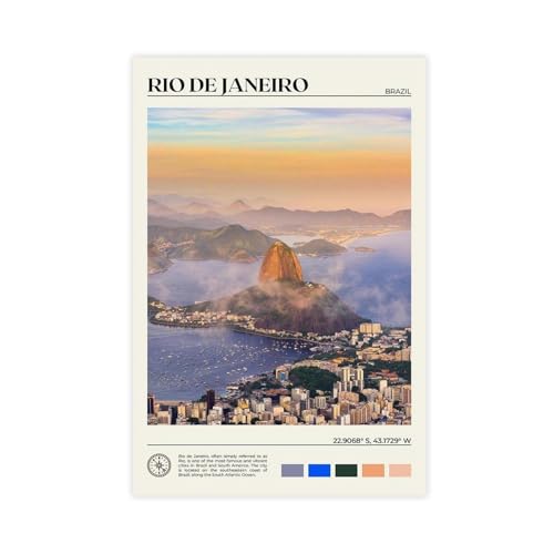 Póster de lienzo con foto de Brasil de Río de Janeiro, decoración de dormitorio, paisaje, oficina, habitación, regalo, 30 x 45 cm