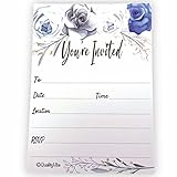 25 Gray & Blue Flower Invitations With Envelopes, Fill In Style You're Invited, Elegant Gray, Blue & White Flowers Theme. For Wedding Invites, Engagement Parties, Birthdays, Baby & Bridal Showers. Thick & Non Coated Cardstock For Use With Any Pen.