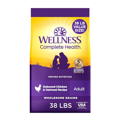 Image of Wellness Complete Health Adult Dry Dog Food, Wholesome Grain Kibble, Natural, Chicken and Oatmeal Recipe, 38 lb Bag