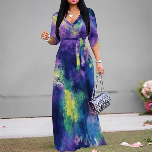 Image of PinkPatty Plus Size Maxi Dress for Women 3 /4 Sleeve Casual Long Dress | Soft stretchy fabric, functional pockets, flattering wrap v neck for vacation, casual wear and everyday styling