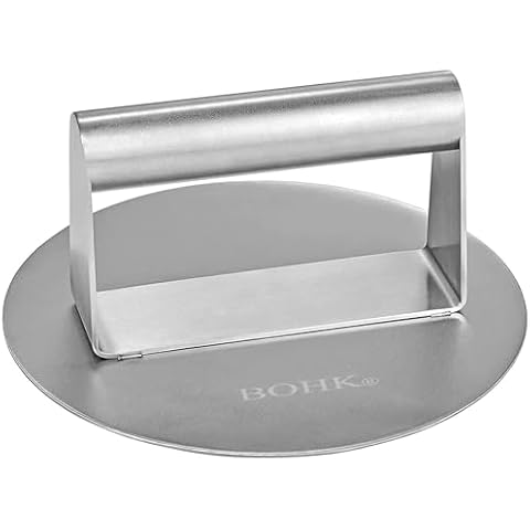 BOHK Round Plate Stainless Steel Smash Burger Press Burger Smasher Griddle Tool Accessory for Flat Top Grill and Skillet (6 Inch) Cover