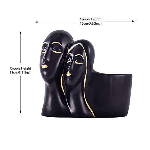 Image of Lasaki Couple Blue Gold Ceramic Pots for Indoor Plants, Planters, Flower, Pots, gamla, Outdoor, Balcony, Home, Garden, Office Decor, Succulent Pot(L - 16 X W - 10 X H - 14.5 cm)(Plants not Included)