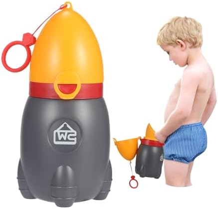 ONEDONE Portable Urinal for Kids Rocket Pee Bottle for Kids Emergency Toilet Urinal for Toddlers Boys Girls 12.5 OZ Small Pee Cup for Kids Camping Car Travel Potty Training Baby Urinal Orange