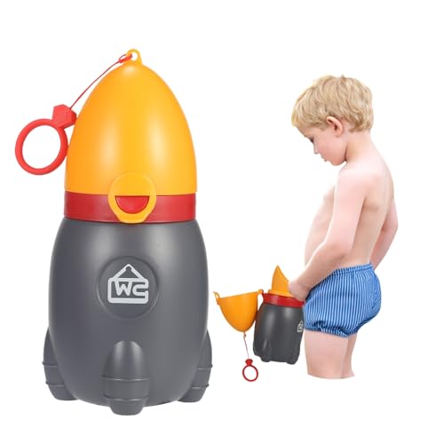 ONEDONE Portable Urinal for Kids Rocket Pee Bottle for Kids Emergency Toilet Urinal for Toddlers Boys Girls 12.5 OZ Small Pee Cup for Kids Camping Car Travel Potty Training Baby Urinal Orang