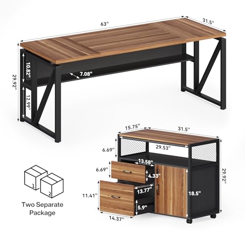 LITTLE TREE 63-Inch Office Desk with 31.5-Inch Lateral File Cabinet, Study Writing Desk Computer Desk for Home Office by LITTLE TREE - Image 6