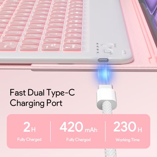 Image of YBING for iPad Air 13 Inch & Pro 12.9 Keyboard Case with Mouse, 7 Colors Backlit Keyboard & 360 Rotating Cover with Pencil Holder for iPad Pro 12.9 (6th, 5th, 4th gen), Air 13 M4 /M3 /M2 (Pink)