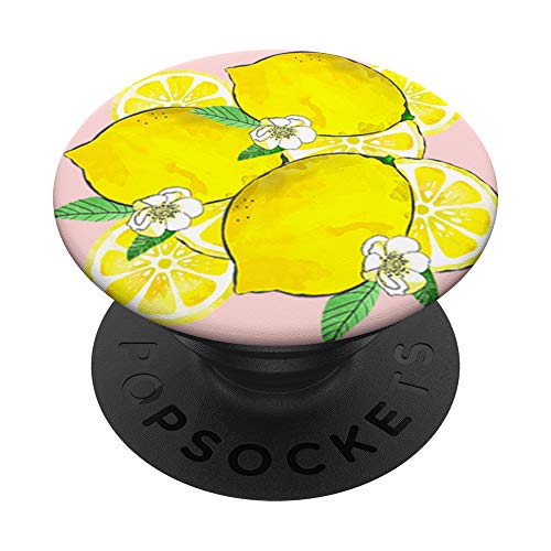 Lemon Slice Drop Summer Time Fruit Pattern Pink Yellow White PopSockets PopGrip: Swappable Grip for Phones & Tablets