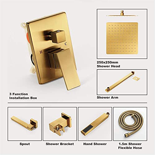 Ensemble de douche or brossé encastrable mitigeur carré luxe - 4