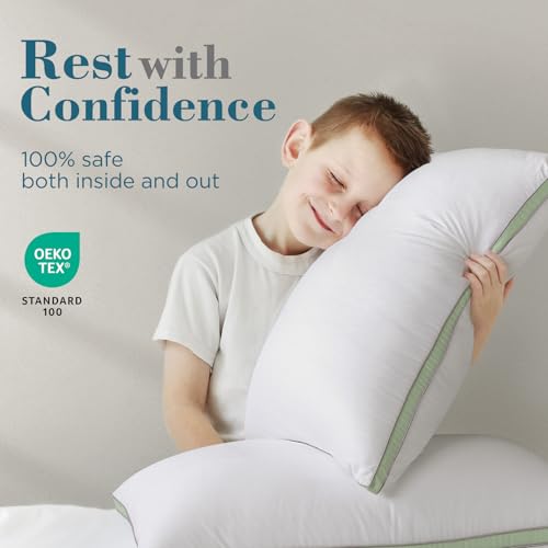 Image of viewstar Pillows Queen Size Set of 2, Firm Support Bedding, Green | Down Alternative, Gusseted, Hotel Quality, Fluffy Plump Filling, Oeko-Tex Certified, Machine Washable, for Side Sleepers