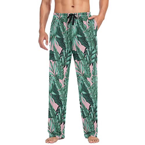 Pigsaly Tropical Palm Leaves Pajama Pants Watercolor Tree Lounge Sleepwear PJs Men's Pajama Bottoms Casual Sleep Pants S4