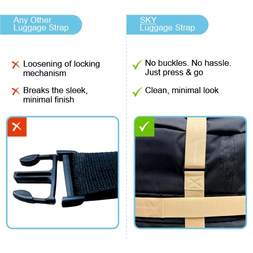 Sky Luggage Strap 2 Meter Long | Hook & Loop | Adjustable Suitcase Belt | Must Have Travel Accessory | Heavy Duty Baggage Strap | Secure and Easy Identification | Grey | Pack of 2 3