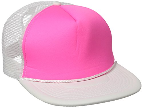 Decky Flat Bill Neon Trucker Cap, White/Pink #TOP22