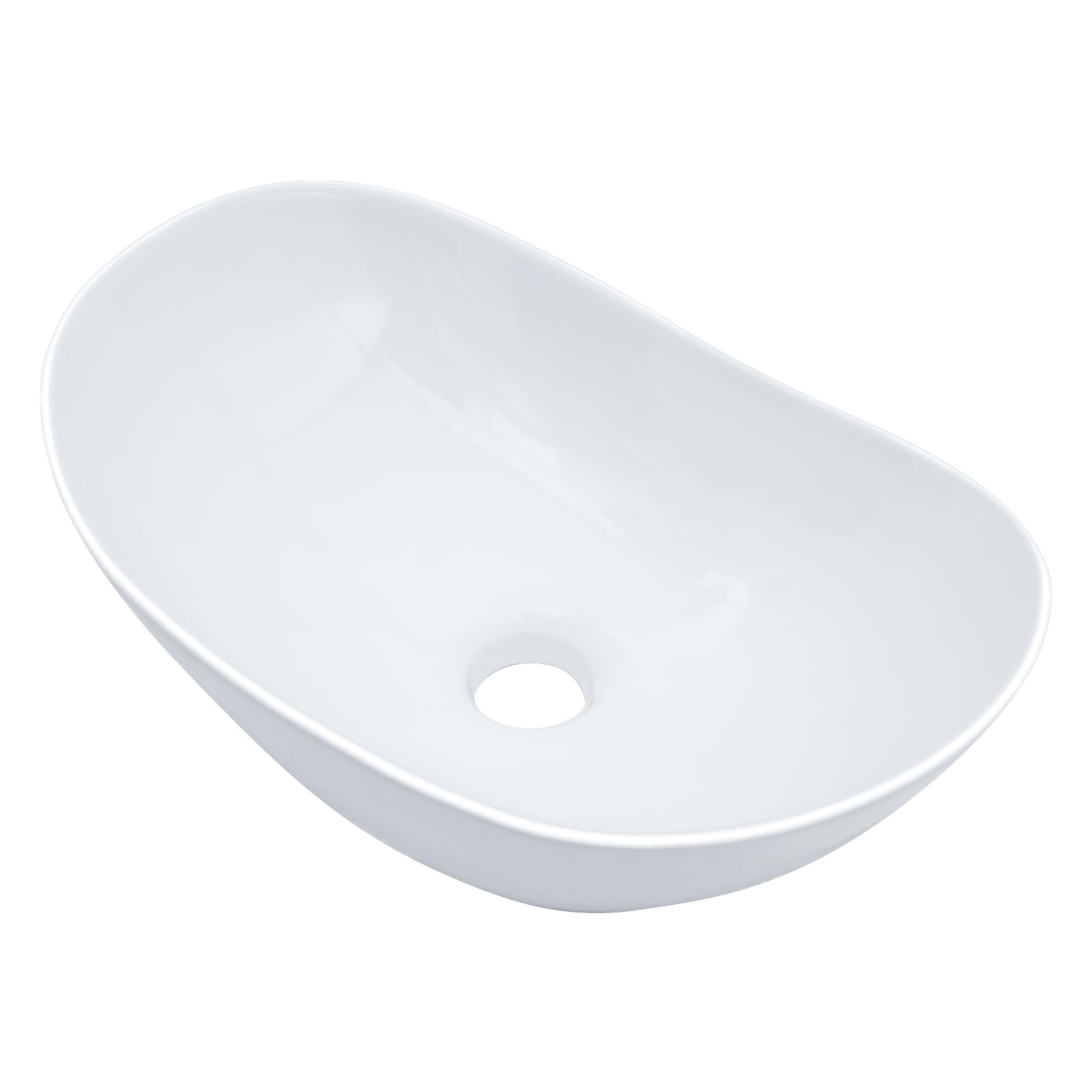 Fregadero ovalado blanco para baños, 17 x 11 pulgadas, diseño moderno de barco, lavabo artístico sobre mostrador, porcelana blanca, fregadero pequeño y profundo