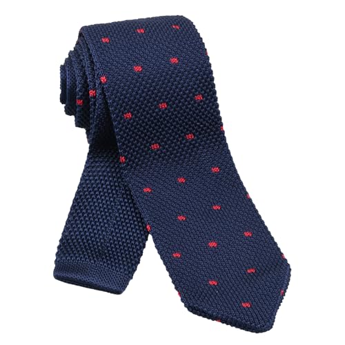 Alizeal Mens Skinny Hearts Vintage Multi-colored Casual Knitted Neckties, Navy+Red