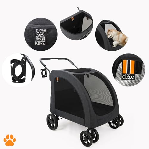 MY DUQUE – Chester Hundebuggy – Haustierwagen für große Hunde, Katzenbuggy, geräumiger und komfortabler Trolley, faltbar, inkl. Regenschutz und Flaschenhalter, max. Belastung 50 kg