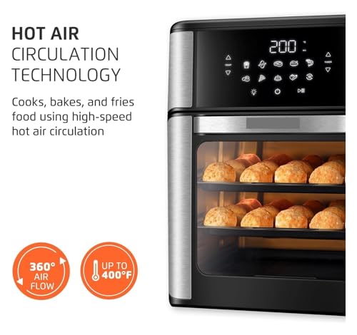 Image of Fryer Oven 1800W, 12.7QT Capacity, Touchscreen Panel, Automatic Shut-Off - Black & Stainless Steel