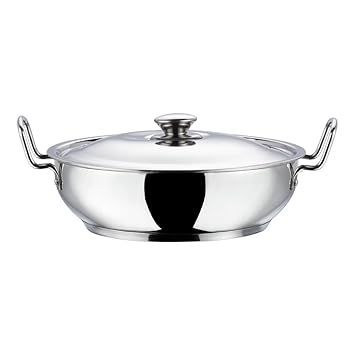 U&K Kitchen Stainless Steel Rust Free Induction Competible Sandwich Bottom Kadahi|Wok with Lid 750 ml.