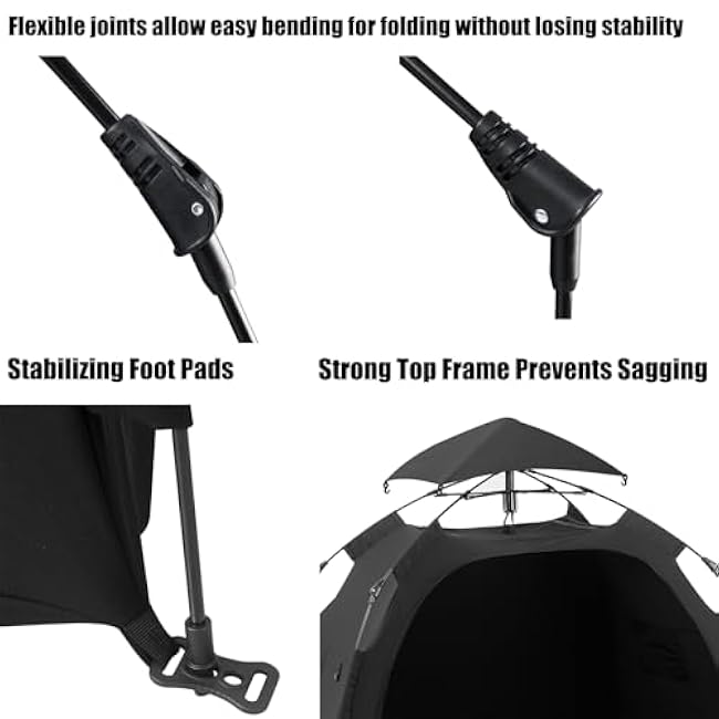 PandaEar Portable Blackout Tent for Babies and Toddlers, Privacy Canopy Cover for Pack N Play, Mini Cribs, Foldable Sleep Pod Travel & Indoor Use, Blocks 95% Light, Black