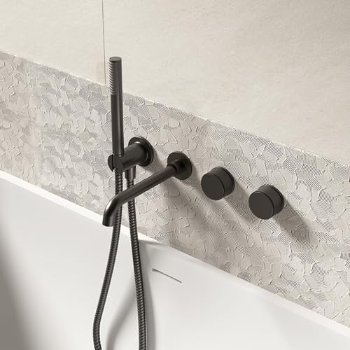 BiaoTeng 埋め込み 浴槽 蛇口 混合栓 壁掛け 2機能 温水 冷水 真鍮 風呂 シャワーセット グレー