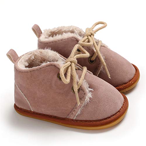 Enercake Baby Booties Newborn Boy Girl Shoes Winter Warm Fur Lining Non-Slip Lace Up Prewalker Boots(6-12 Months Infant, A-Light Fuchsia) #TOP2