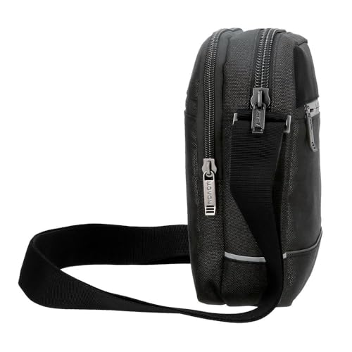 Trimmed Shoulder Bag Two Compartments Black 17x22x7.5cm Polyester, Black/White, Two Compartment Shoulder Bag, Black/White, Two Compartment Shoulder Bag2